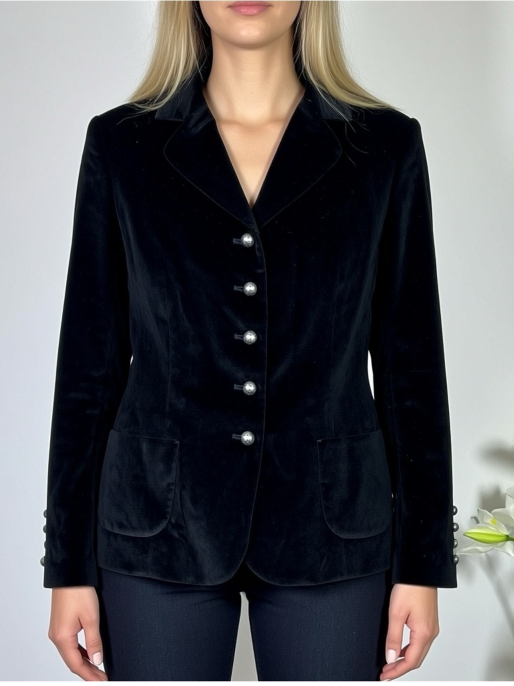 Talbots Velvet Blazer Jacket Black Size 2 XS Silver Buttons Vintage Velour Soft